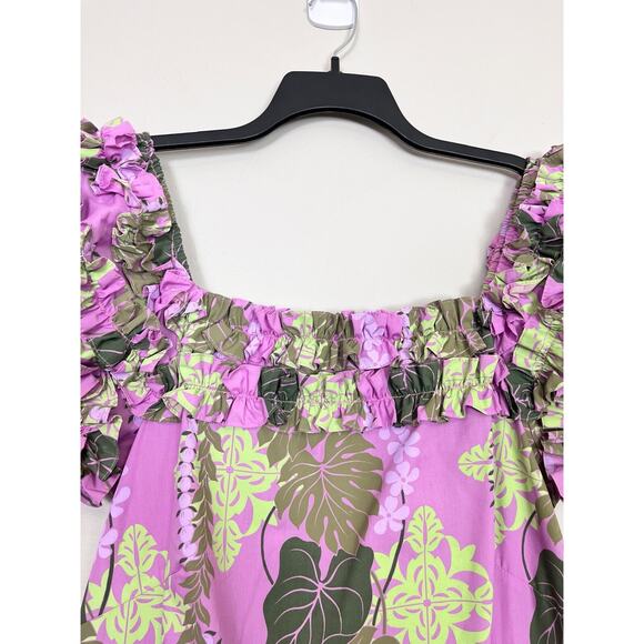 T&L MUUMUU FACTORY Purple Tropical Ruffle MuuMuu Dress Size L 11/12 - Picture 6 of 16